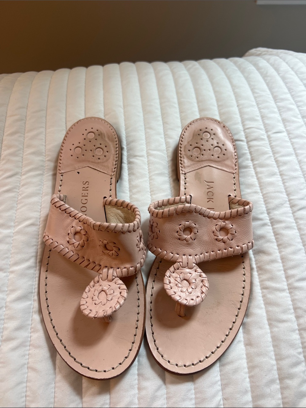 Jack Rogers Blush Leather Thong Sandals size women’s 7.5